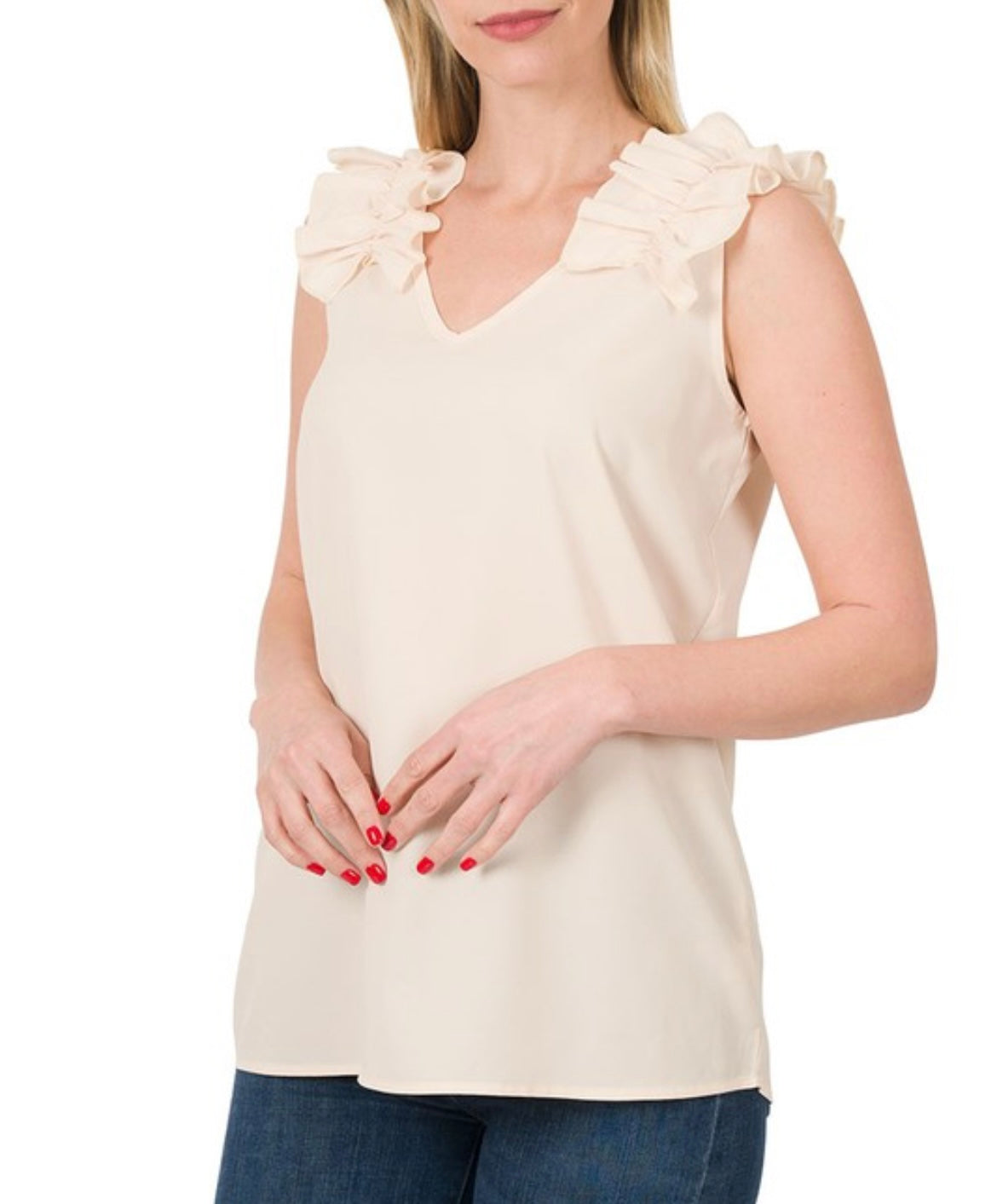RUFFLE TRIM SLEEVELESS TOP