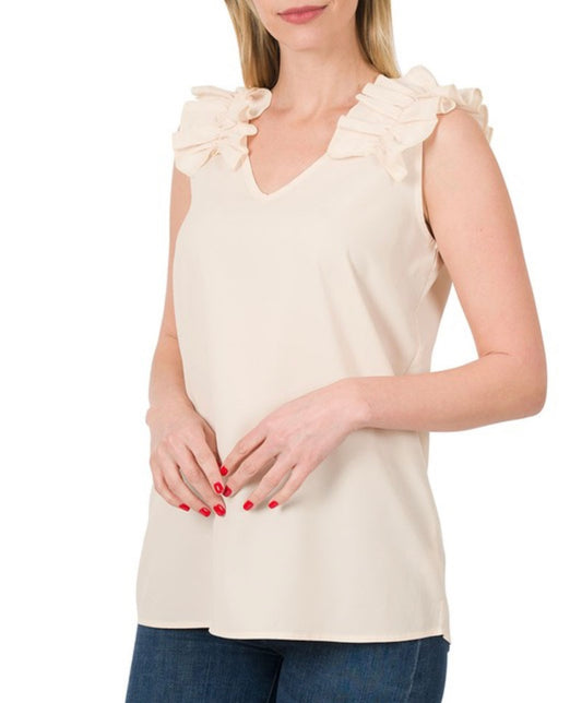 RUFFLE TRIM SLEEVELESS TOP