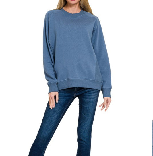 FLEECE ROUND NECK RIBBED SIDE RAGLAN SWEATSHIRT