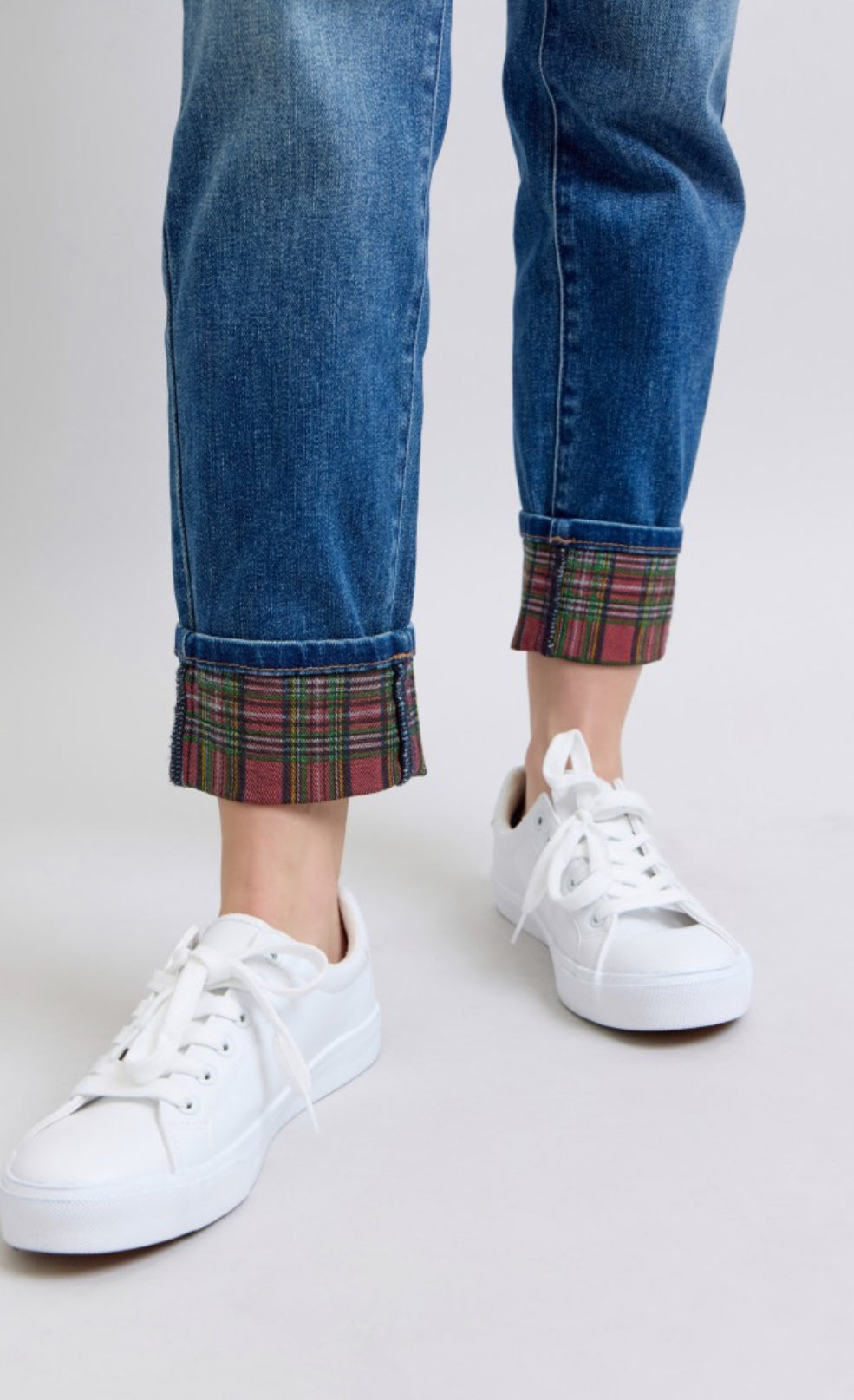 Judy Blue Plaid Print Cuff  Jeans