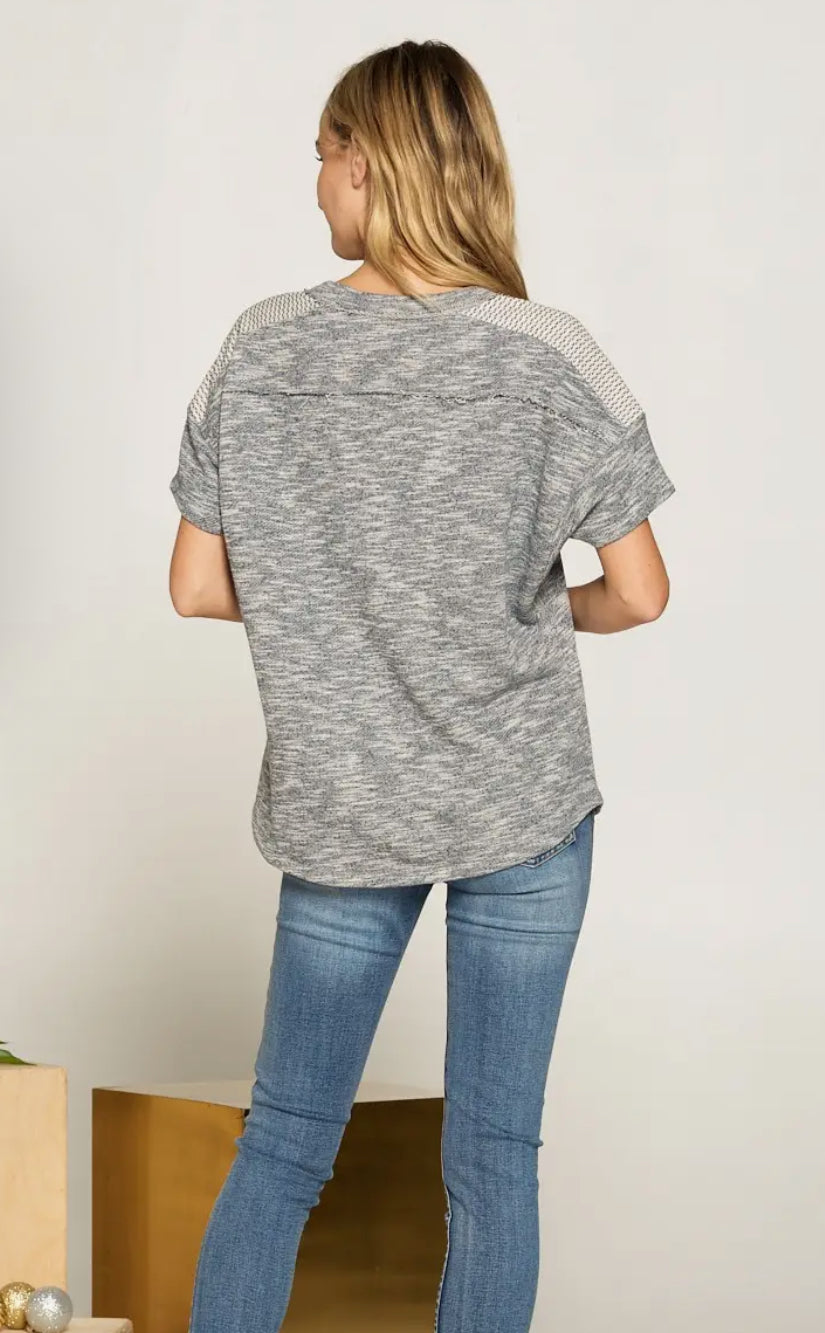 Checker yoke deep v neck pull over