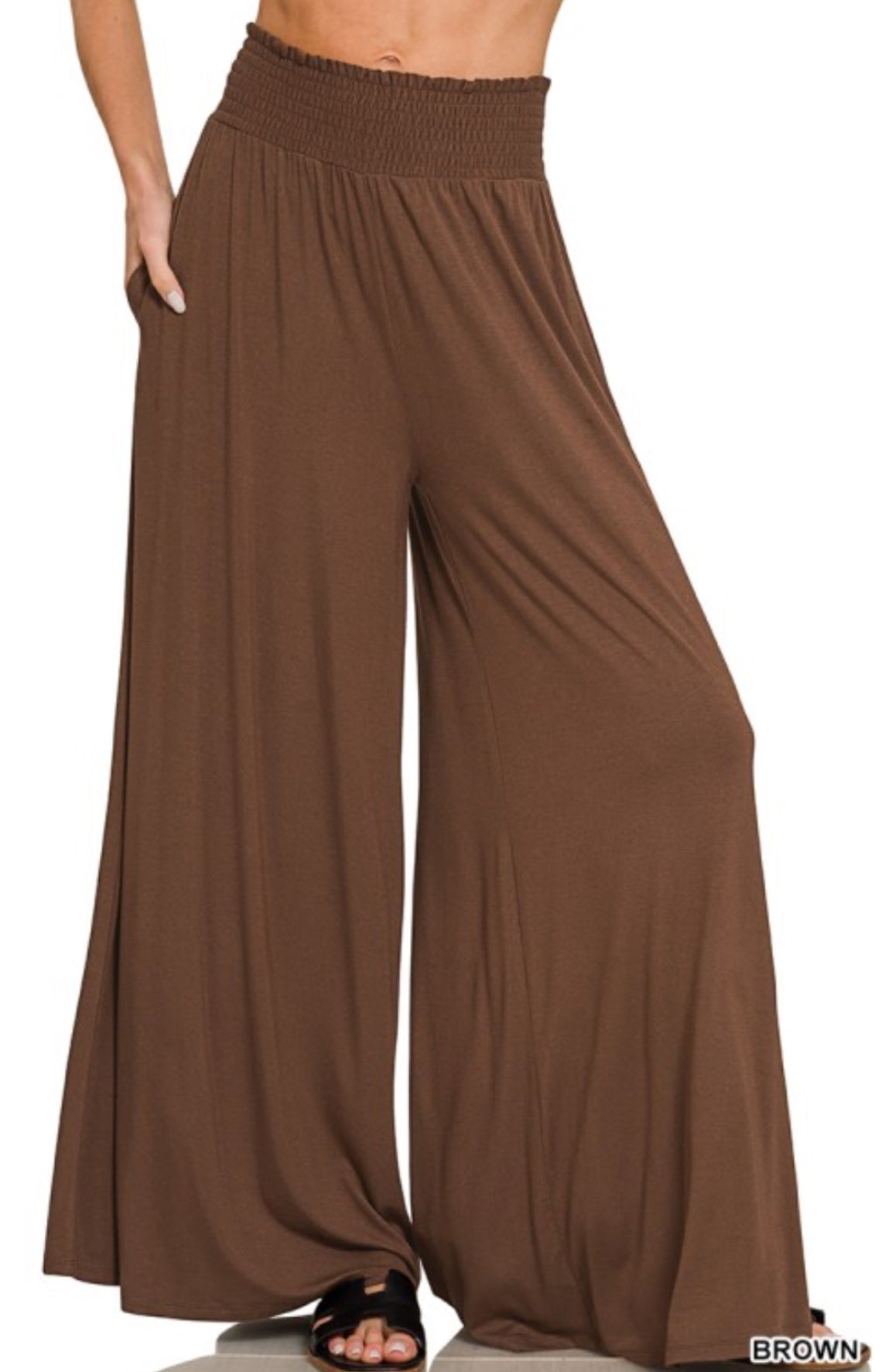 SMOCKED WAIST WIDE LEG PALAZZO PANTS