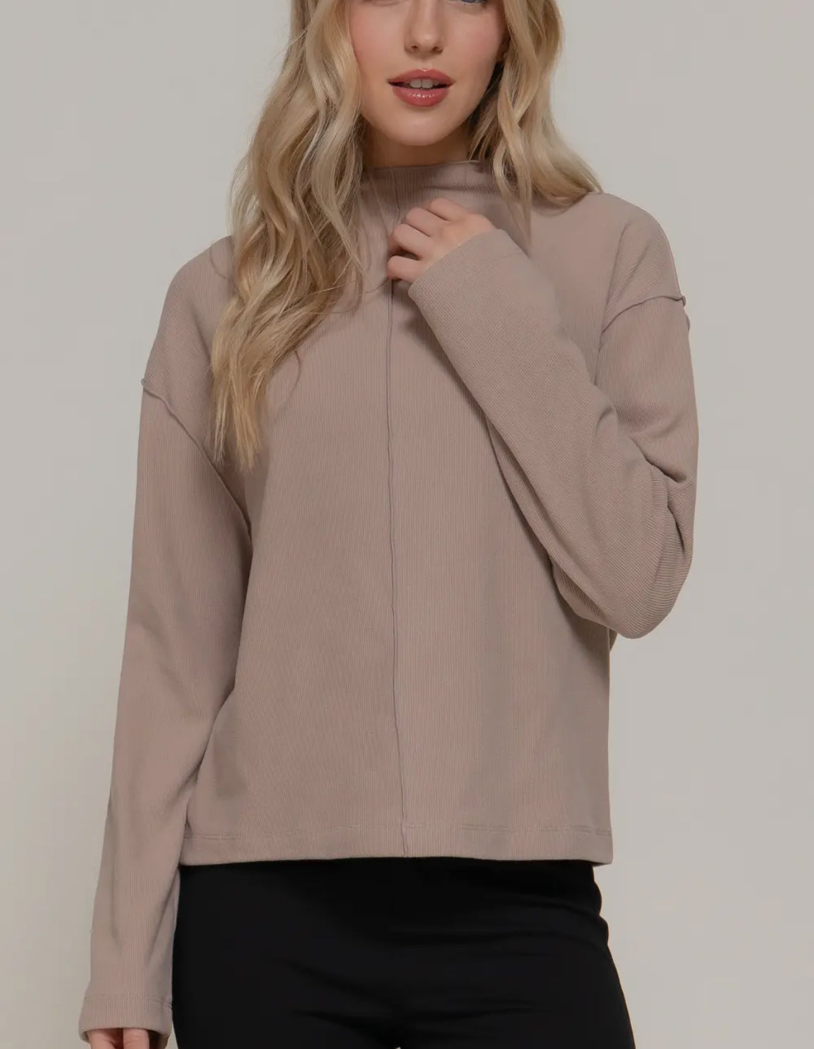 Long Sleeve Visible Overlocked Seams
Detail Brushed Rib Top